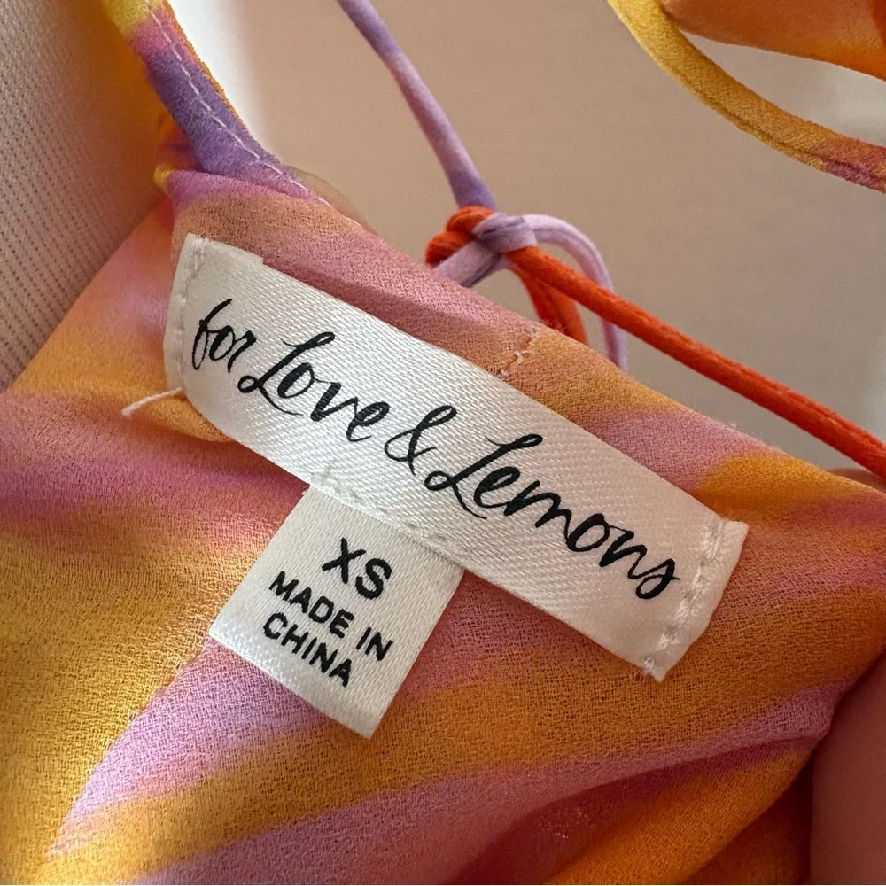 For Love & Lemons Sunny Mini Dress XS Sunset Tie Dye Orange Pink Resort Party - Picture 12 of 13